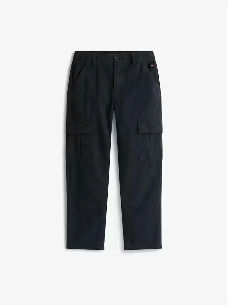 pantalone blu navy bambino cargo in cotone mini logo ricamato sul davanti