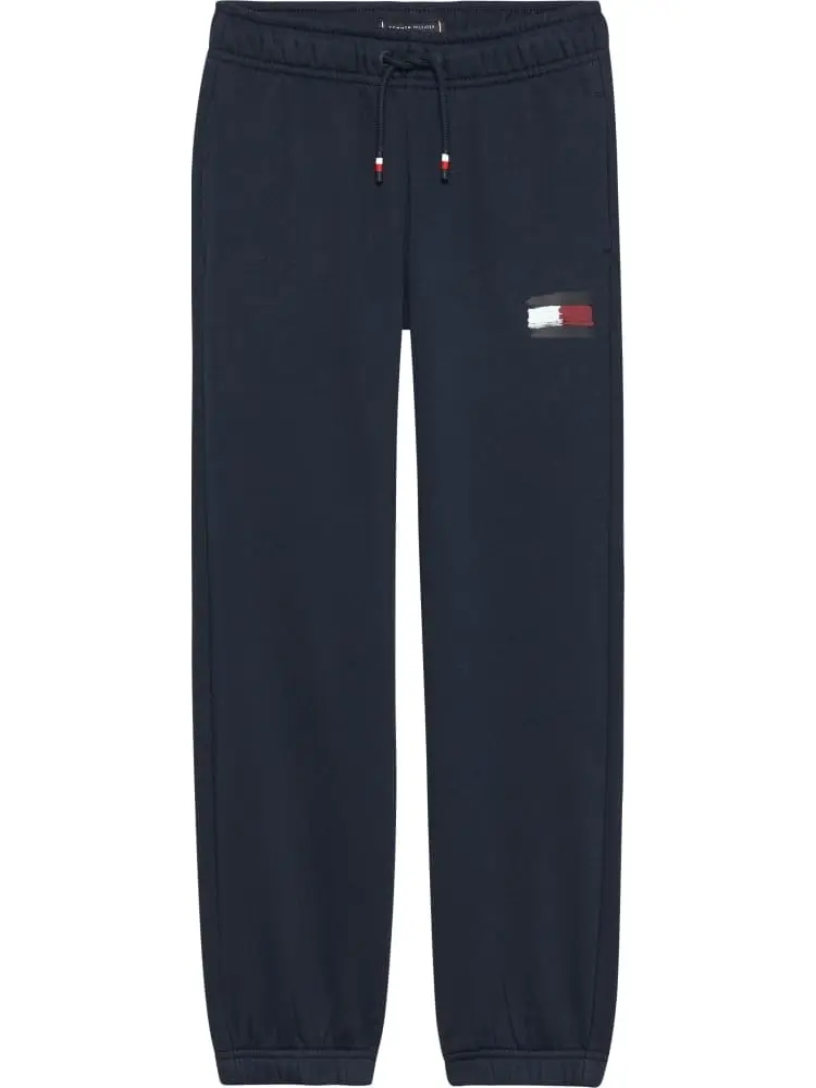 pantalone blu navy tuta in cotone logo bandiera sul lato