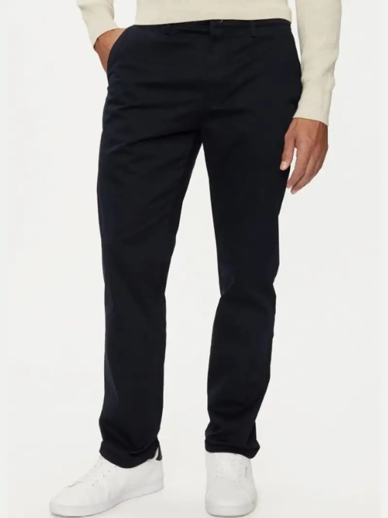 Tommy Hilfiger pantalone blu navy uomo in chino micro logo ricamato sul lato