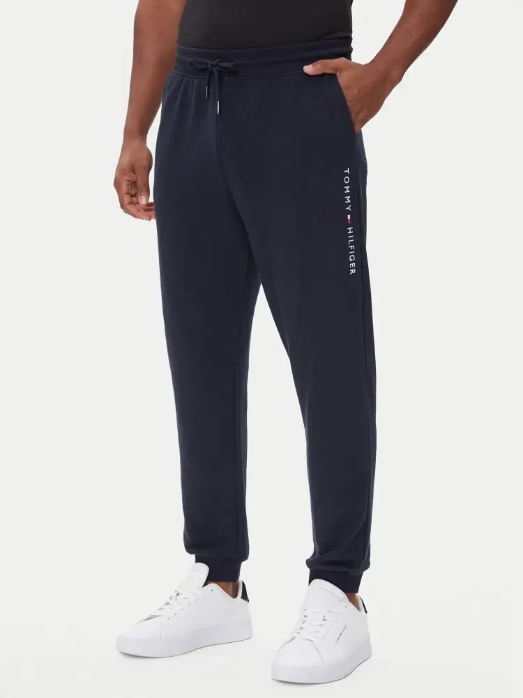 pantalone blu navy uomo tuta in cotone logo lettering verticale