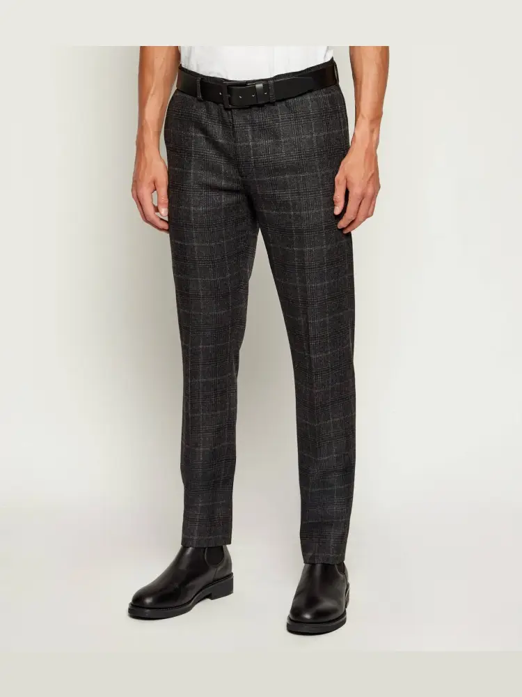 pantalone grigio scuro uomo in misto lana mini logo sul retro