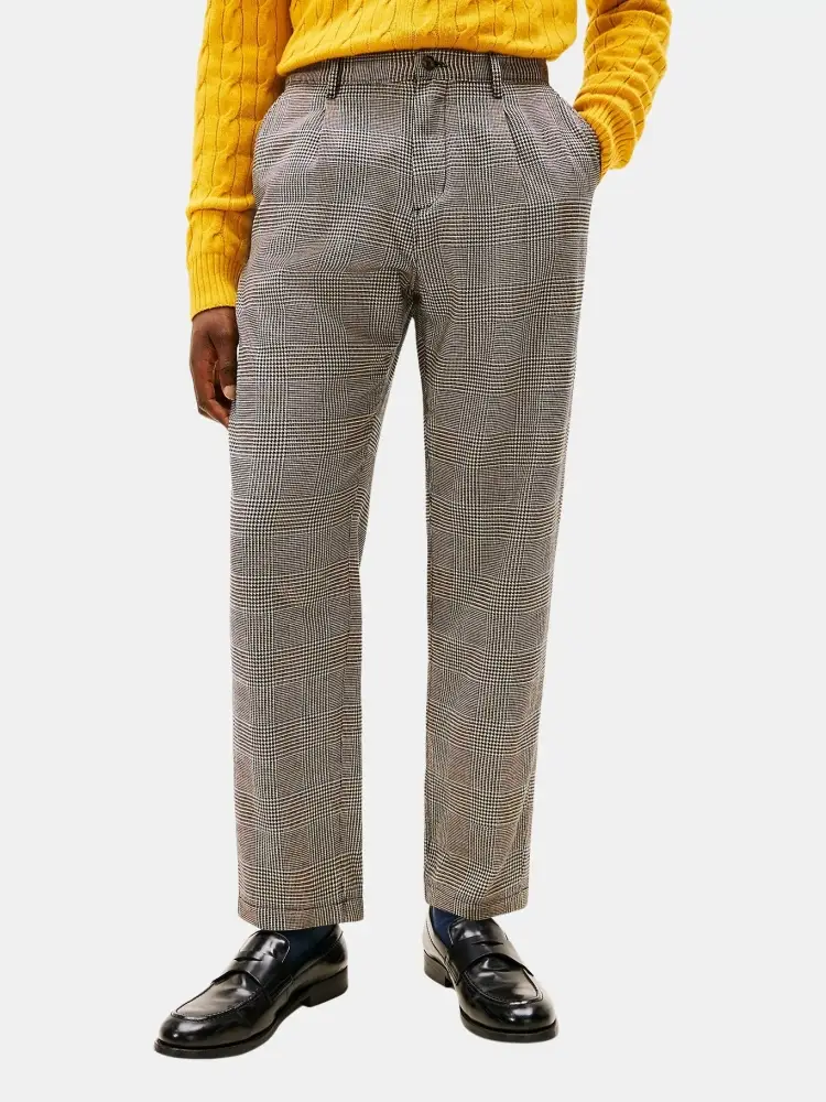 pantalone grigio uomo in cotone motivo a quadri all over