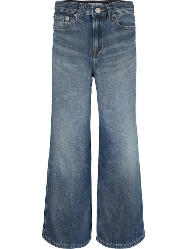 pantalone in denim bambina wide leg patch logo sul retro