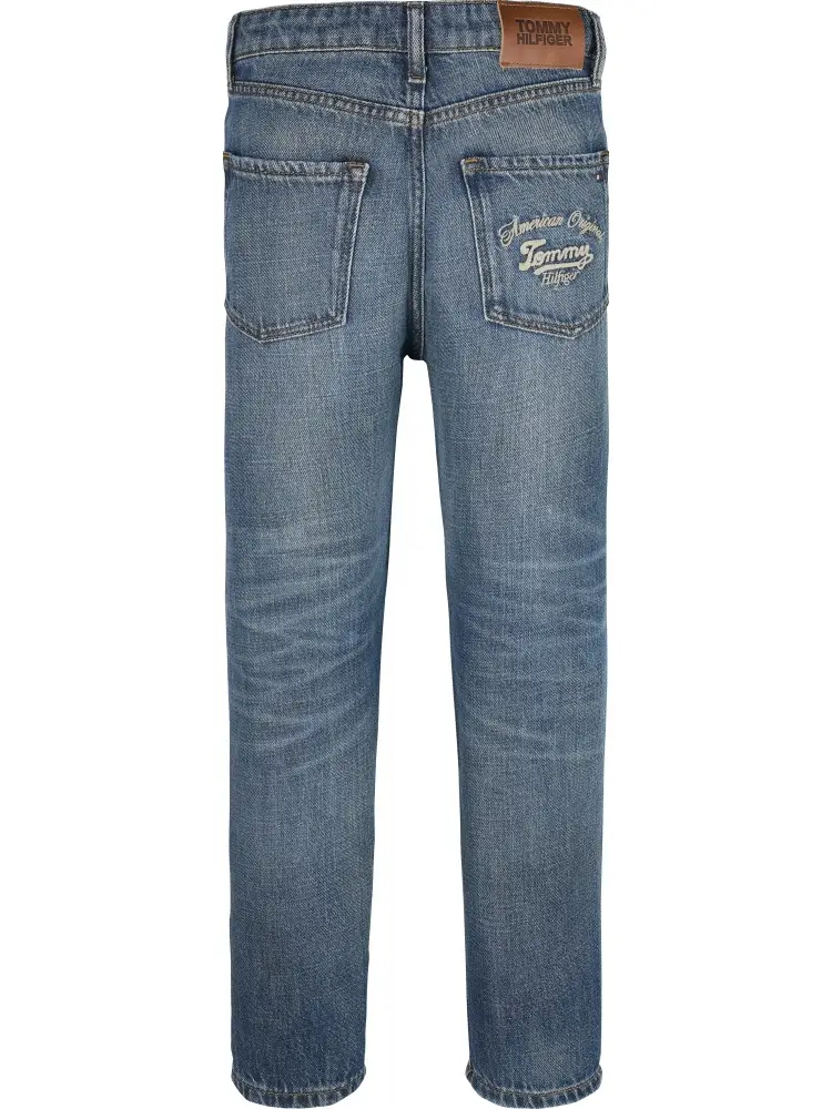 pantalone in denim bambino effetto slavato logo sul retro miniatura 2