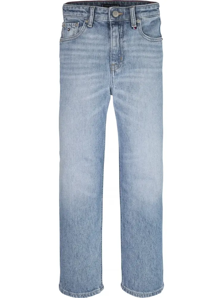 pantalone in denim bambino slavato patch logo sul retro