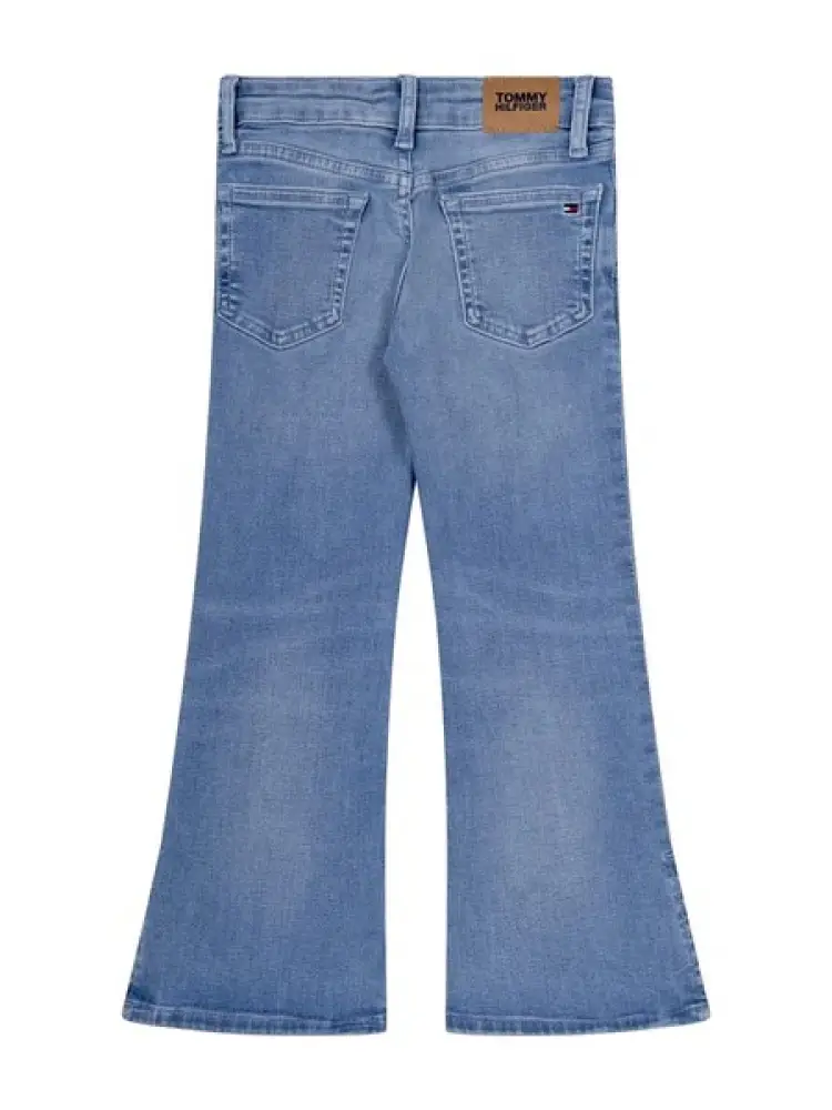 pantalone in denim chiaro bambina svasato patch logo sul retro miniatura 2