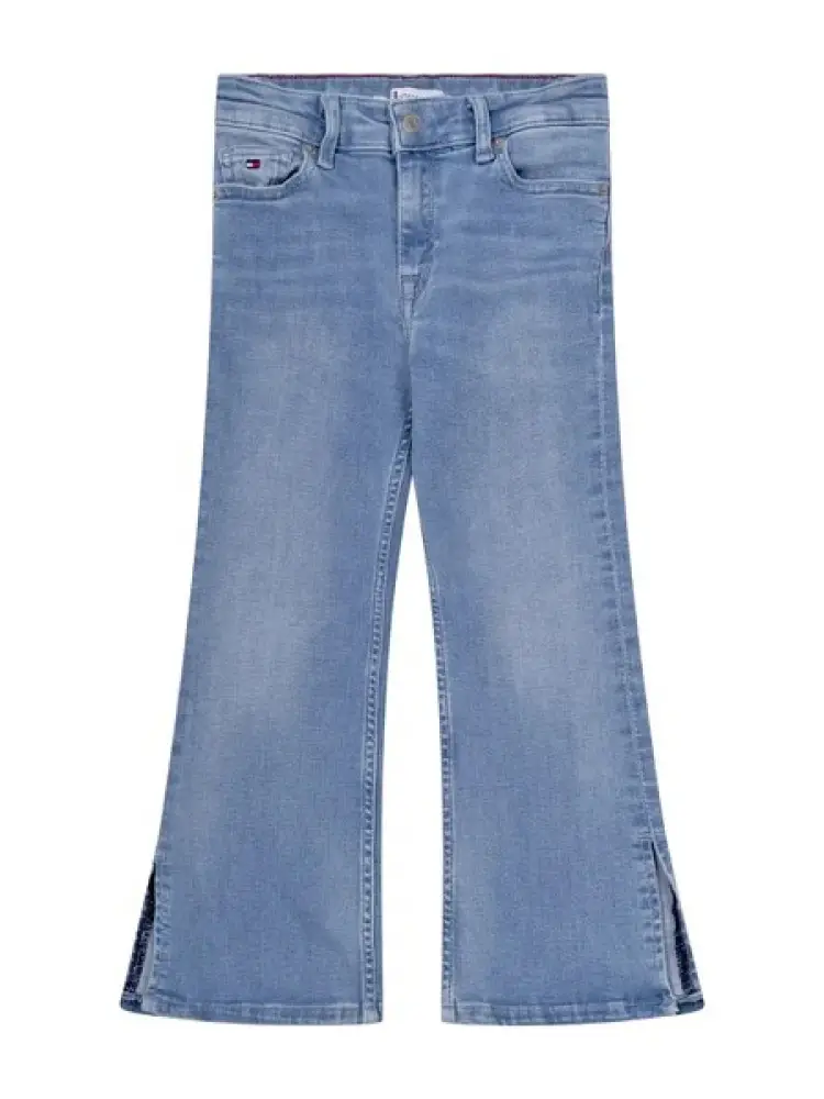 pantalone in denim chiaro bambina svasato patch logo sul retro