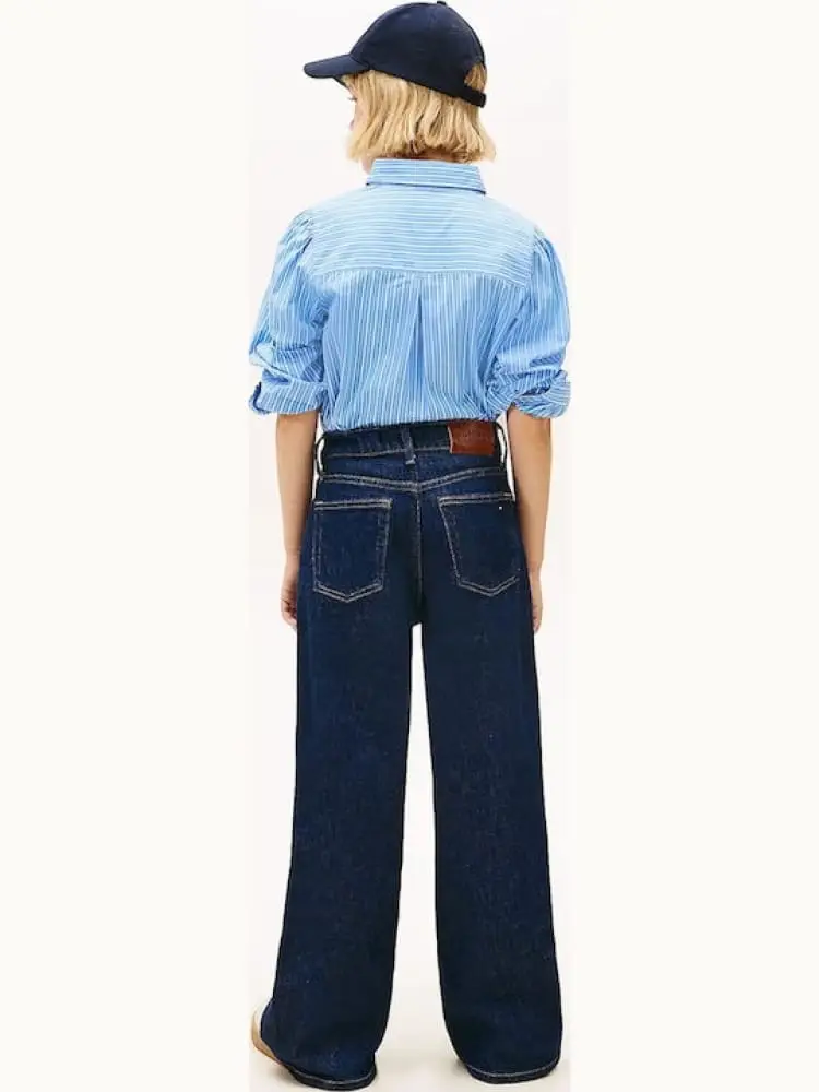 pantalone in denim scuro bambina mini logo miniatura 2