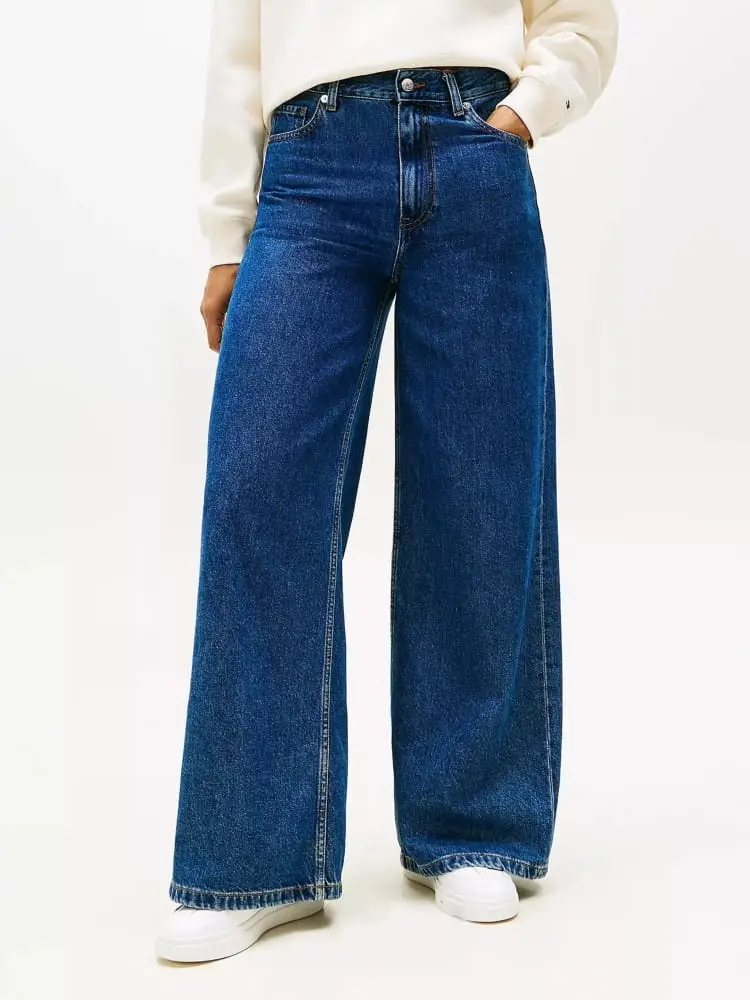 pantalone in denim scuro donna mini logo