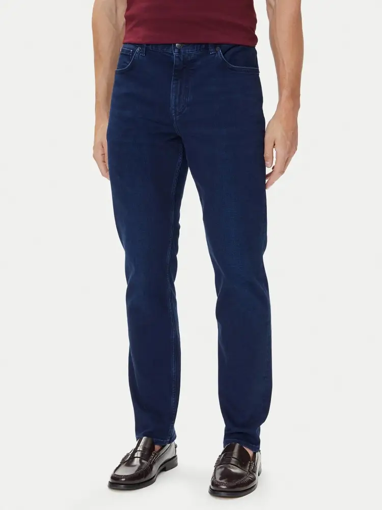 pantalone in denim uomo scuro patch logo sul retro