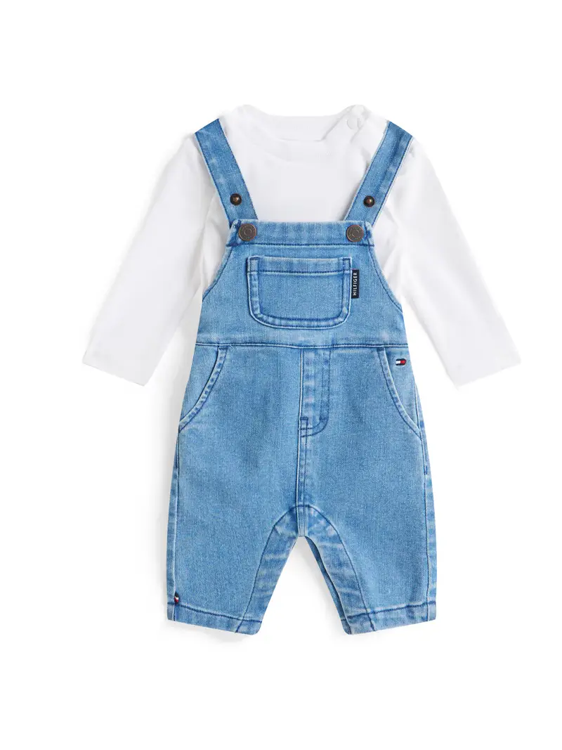 Pantaloni con pettorina blu denim