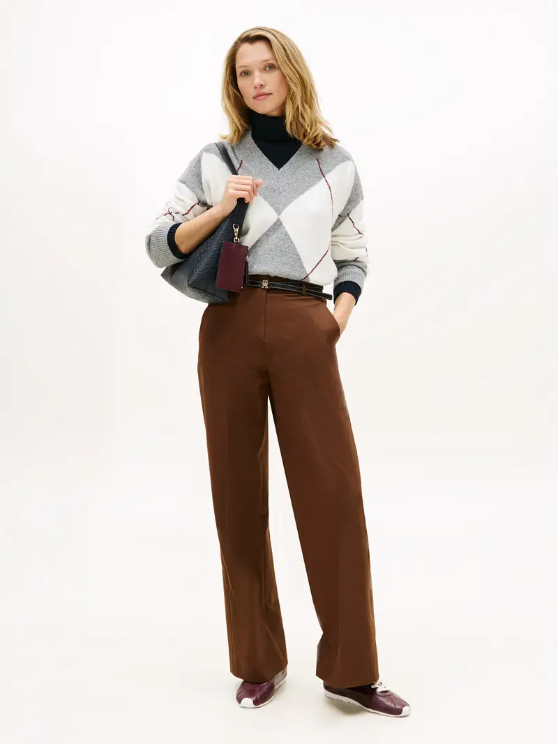 Pantaloni con piega frontale marrone miniatura 2