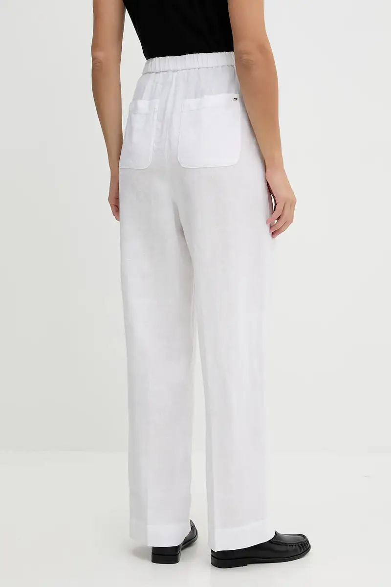 pantaloni in lino donna colore bianco WW0WW46823 miniatura 3