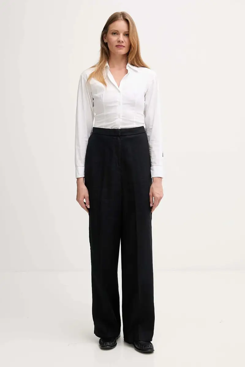 pantaloni in lino donna colore nero WW0WW46823 miniatura 2