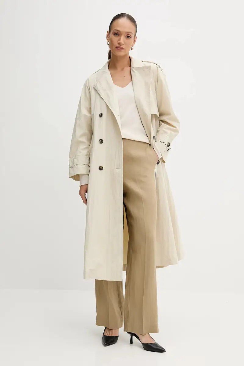 pantaloni in lino donna colore verde WW0WW46823 miniatura 2