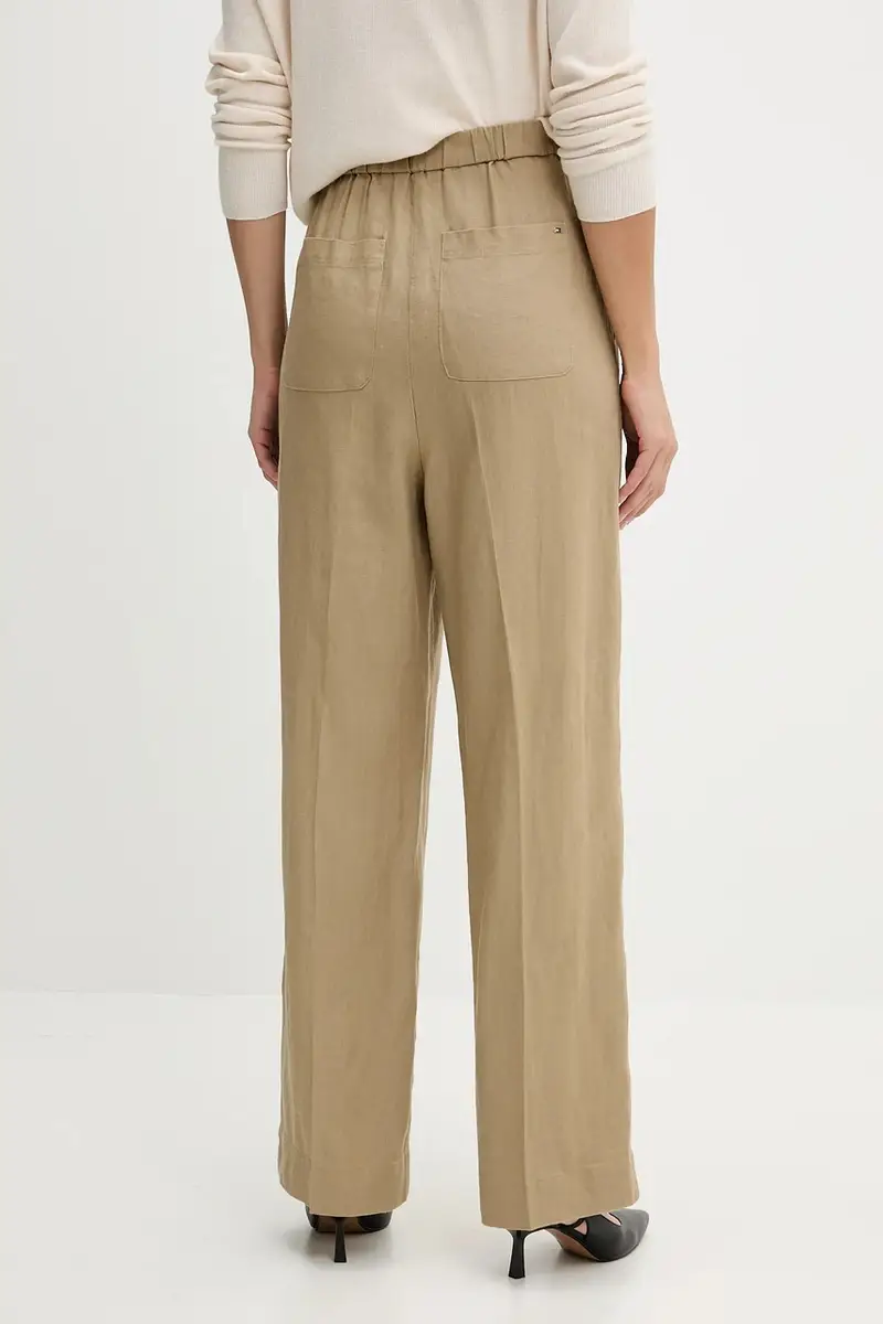 pantaloni in lino donna colore verde WW0WW46823 miniatura 3