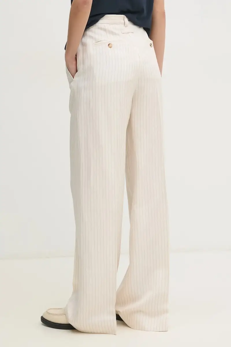 pantaloni in lino misto donna colore beige WW0WW45464 miniatura 3