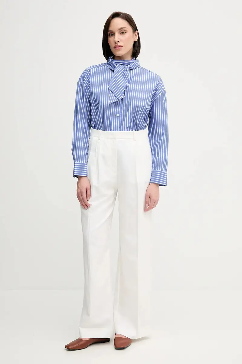 pantaloni in lino misto donna colore bianco WW0WW47214 miniatura 2