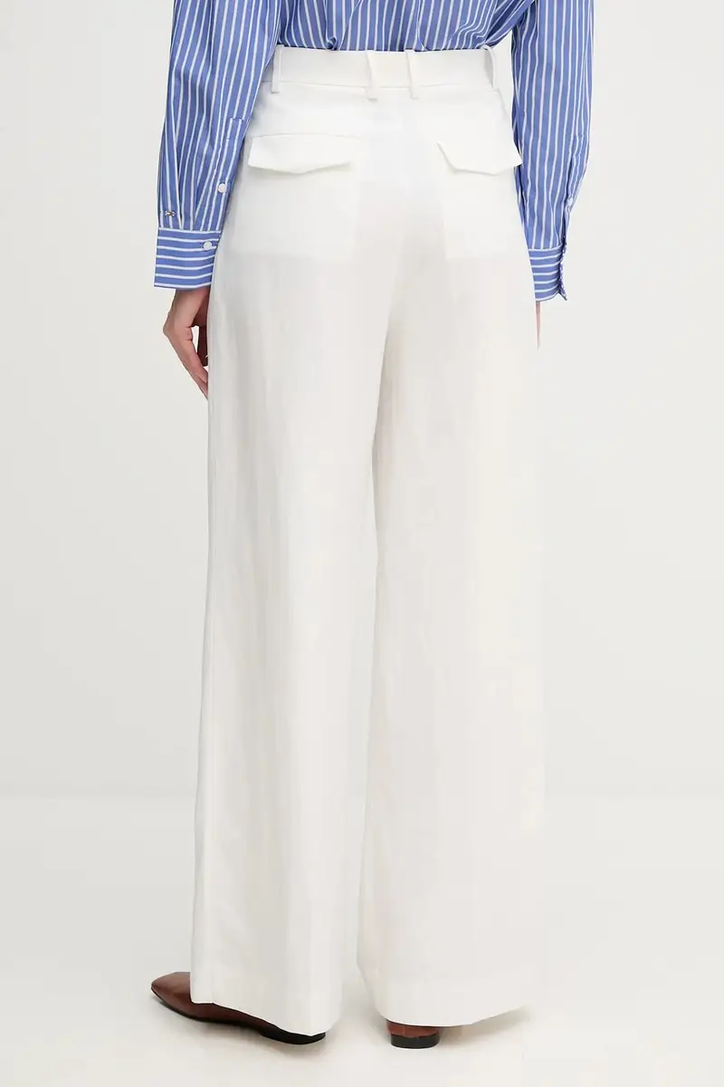 pantaloni in lino misto donna colore bianco WW0WW47214 miniatura 3