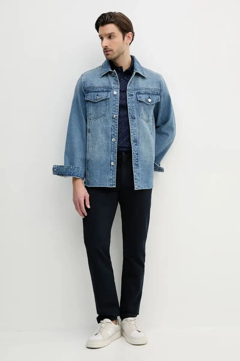 pantaloni in lino misto uomo colore blu navy miniatura 2