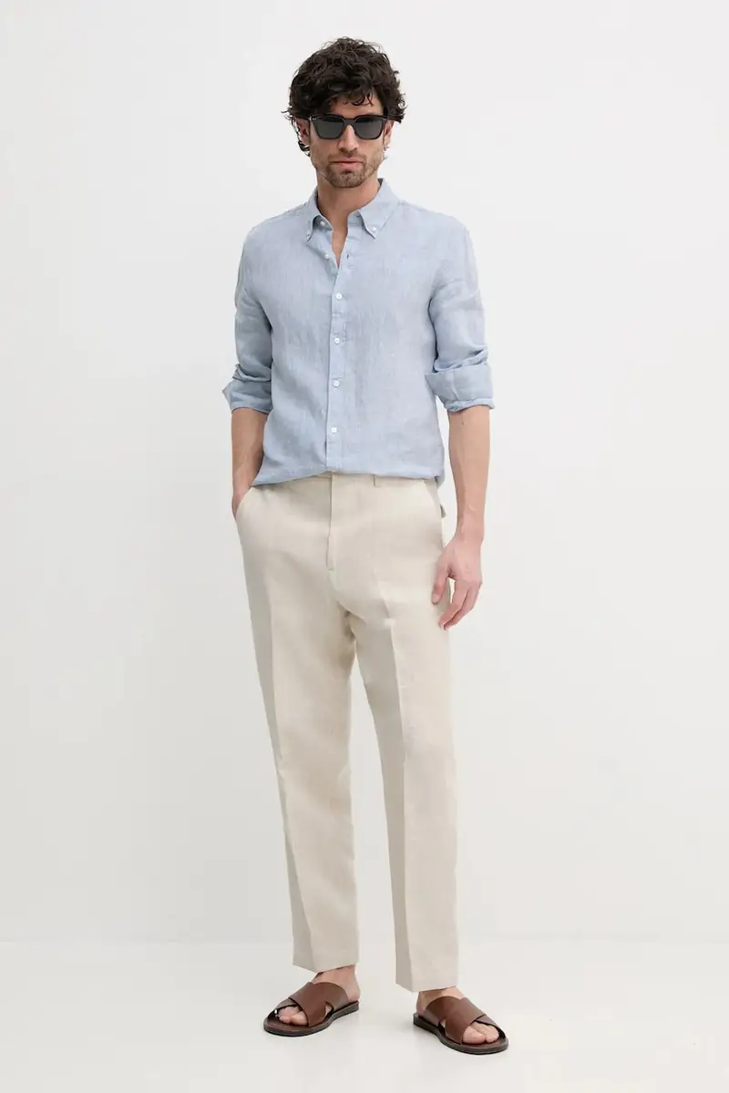 pantaloni in lino uomo colore beige SQTHL5607.SQTH500 miniatura 2