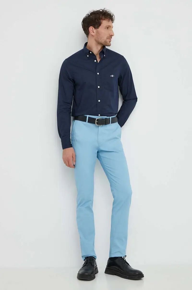 pantaloni uomo colore beige Blu miniatura 2