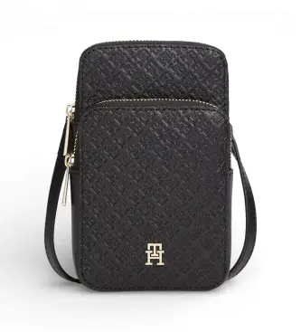 per donna AW0AW18601 Borsa per cellulare Hilfiger Icon con loghi, nera (OSFA), Nero, Casual, Poliuretano