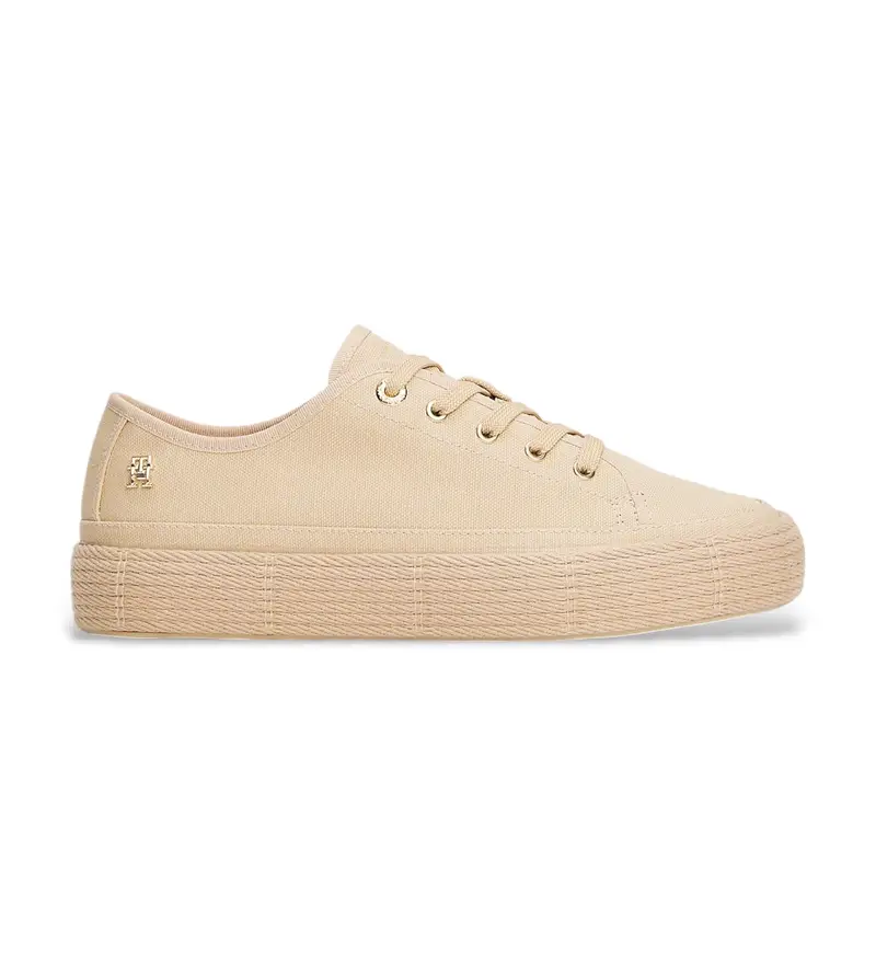 per donna FW0FW08404 Sneakers beige con monogramma TH (36), Tessuto, Basso, Stringhe, Casual
