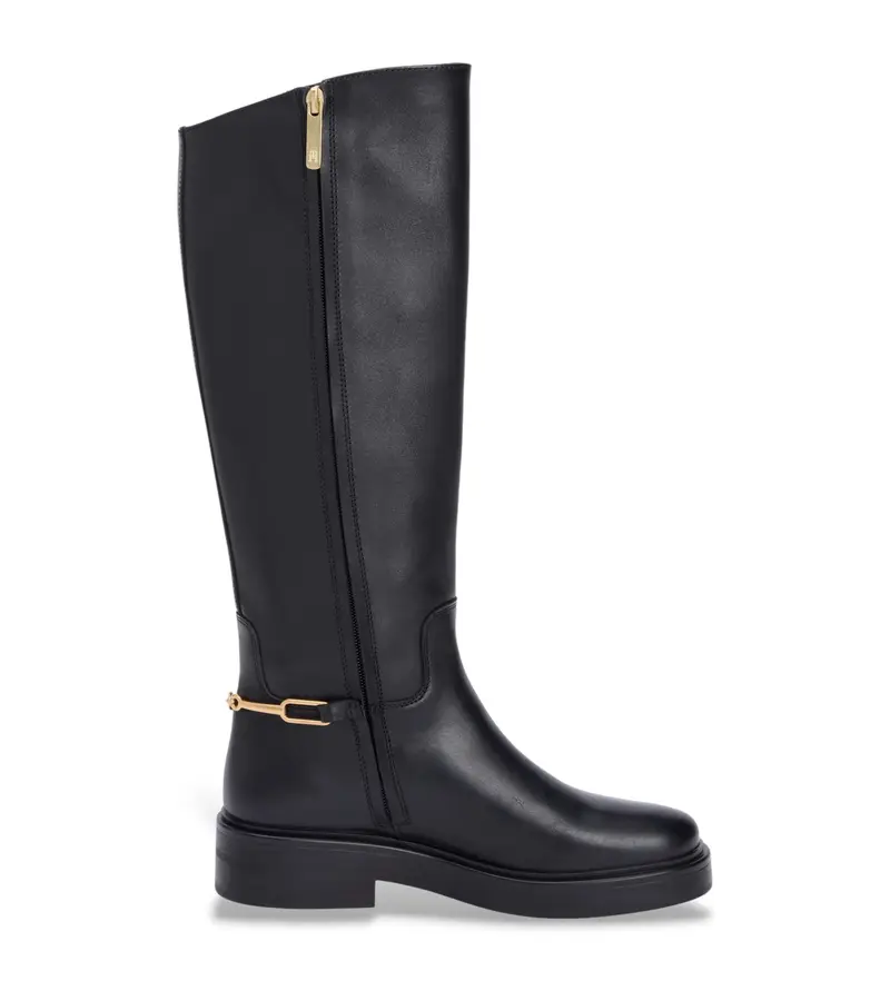 per donna FW0FW08863 Stivali da equitazione in pelle nera con monogramma (36), Nero, 3 a 5cm, Cerniera, Casual Oro