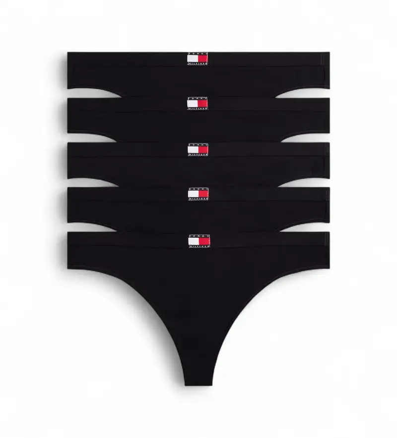 per donna. UW0UW05642 Set di 5 perizomi con logo in vita, neri (L), Nero, Homewear, Cotone Pelle