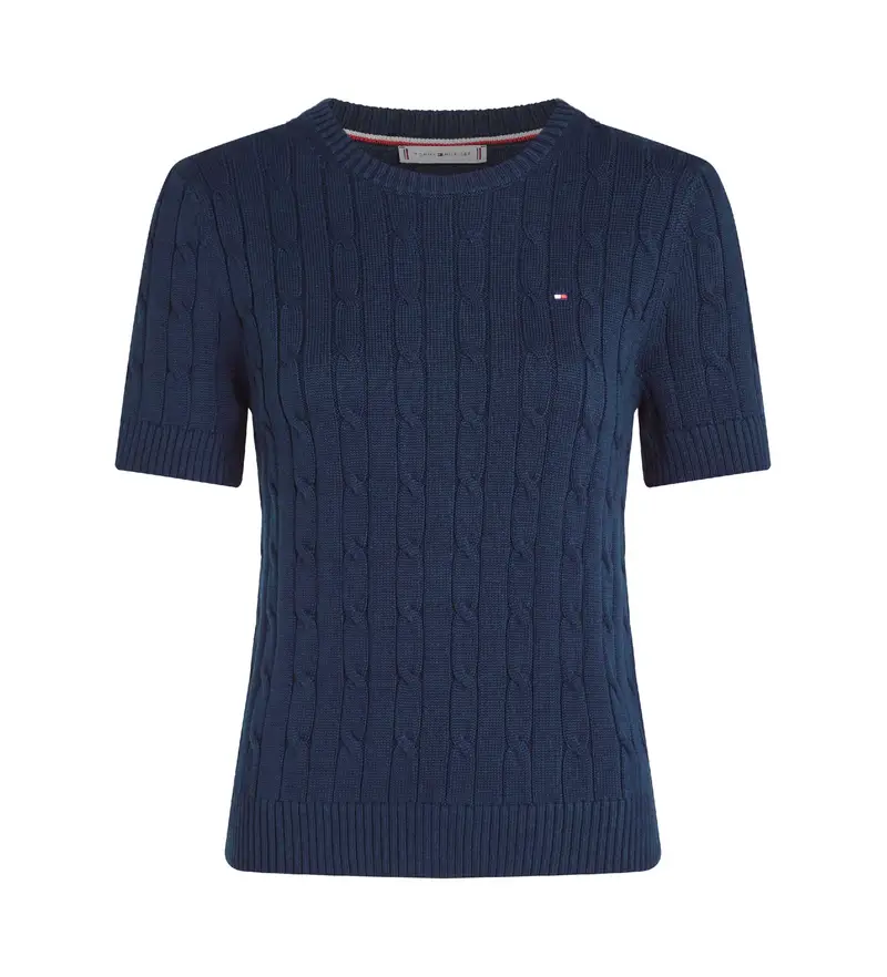 per donna WW0WW38744 Maglione a maniche corte in maglia a trecce blu navy (L), Casual, Cotone, Manica corta