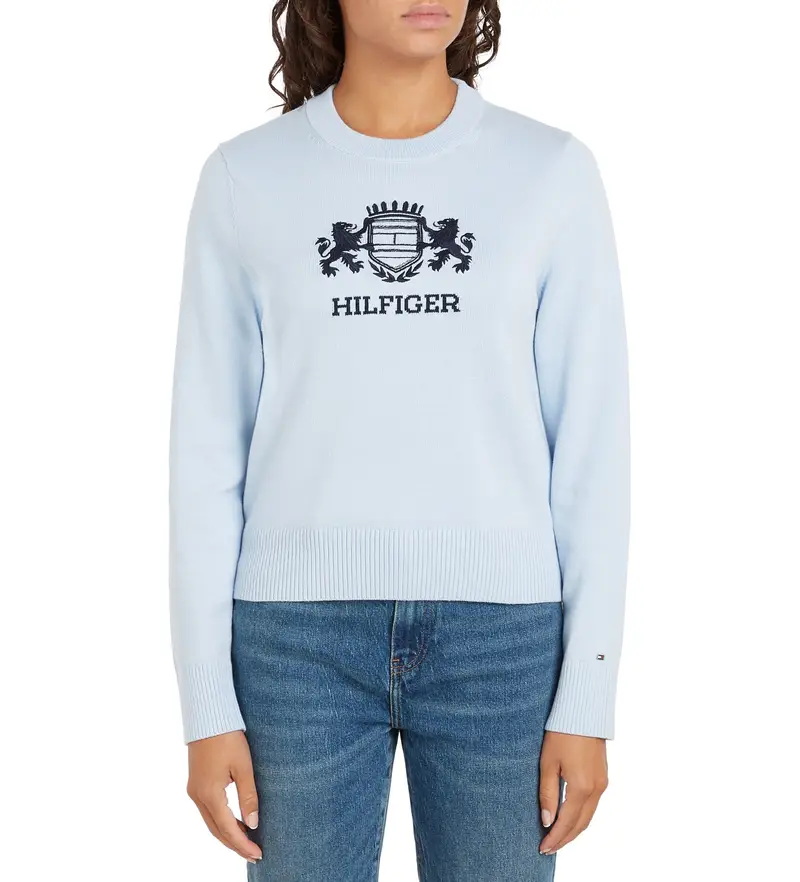 per donna WW0WW43960 Maglione girocollo blu (L), Casual, Cotone biologico, Sostenibile