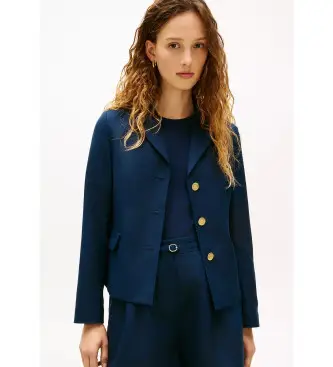 per donna WW0WW49335 Blazer dal taglio slim con bottoni color oro blu navy (34), Casual, Poliestere