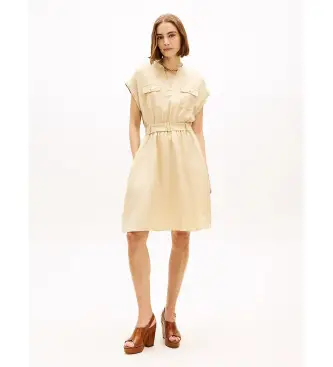 per donna WW0WW49659 Abito corto con cintura beige (L), Casual, Lino