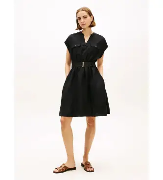 per donna WW0WW49659 Abito corto con cintura nera (L), Nero, Casual, Lino Oro