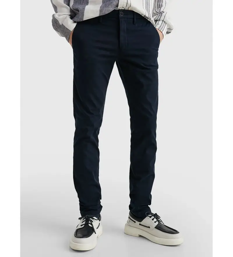 per uomo MW0MW28883 Pantaloni chino in cotone elasticizzato blu navy Bleecker (28/30), Casual, Cotone biologico, Sostenibile