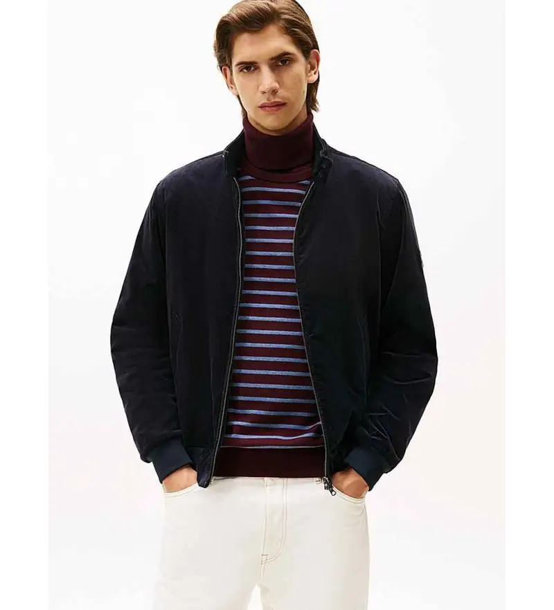 per uomo MW0MW42070 Giacca Harrington in velluto a coste blu navy (S), Casual, Cotone, Manica lunga
