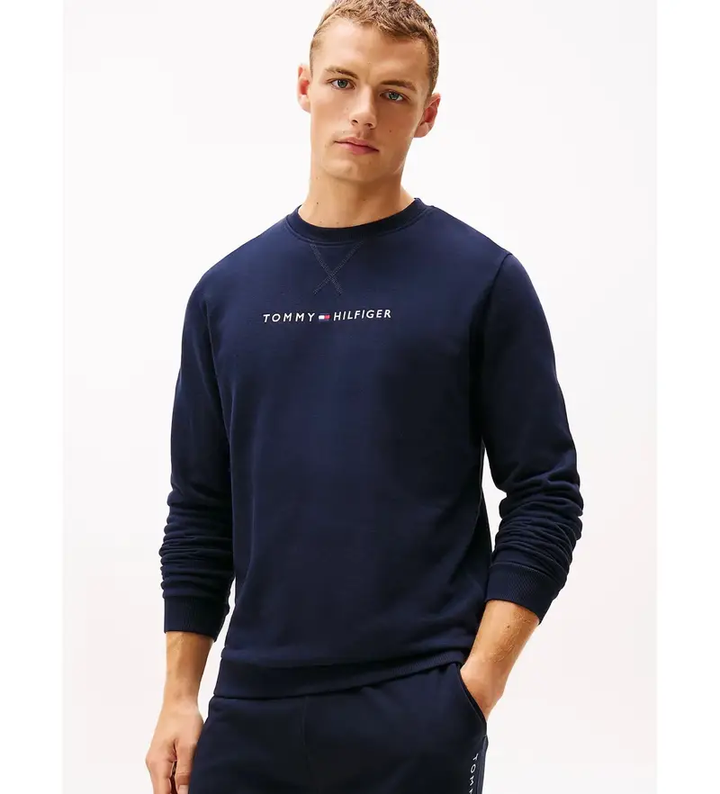 per uomo UM0UM03666 Felpa originale con logo blu navy (L), Homewear, Cotone, Manica lunga