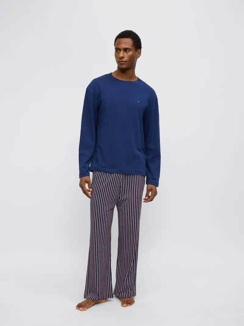 Pigiama lungo blu scuro / rosso scuro / bianco miniatura 2