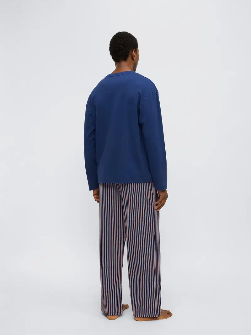 Pigiama lungo blu scuro / rosso scuro / bianco miniatura 3