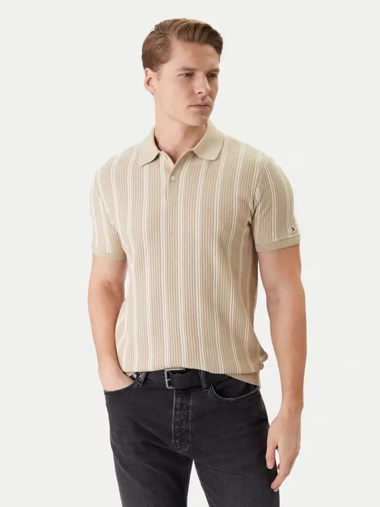polo beige uomo a righe mini logo