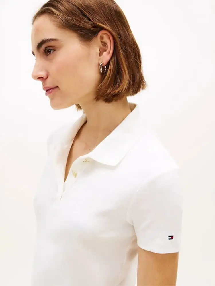 polo bianca donna mini logo sul lato miniatura 2