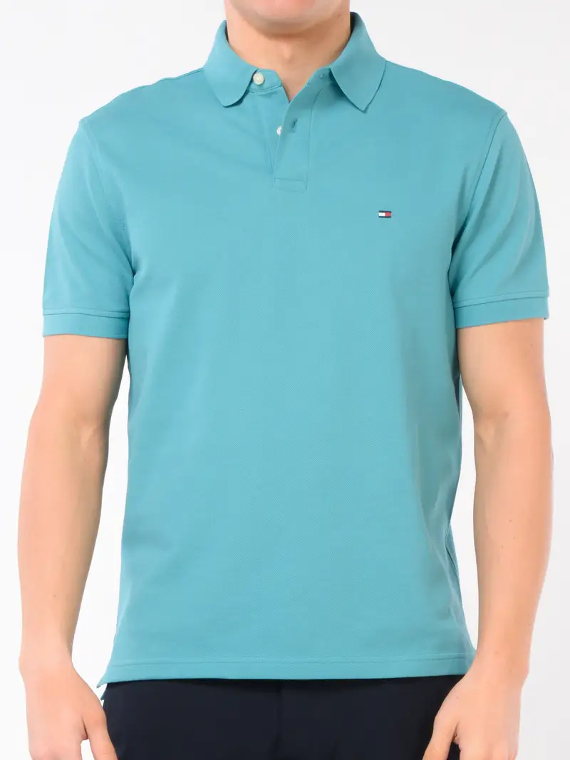 polo da uomo Tommy Hilfiger due bottoni con logo TURCHESE