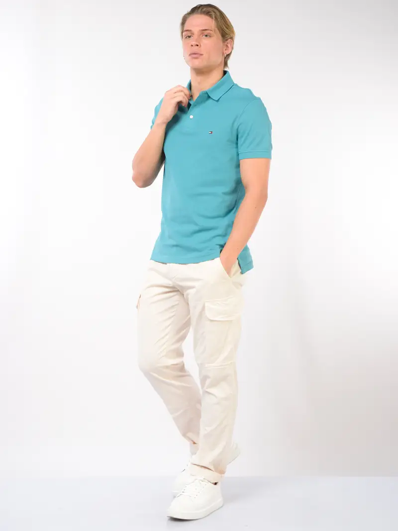 polo da uomo Tommy Hilfiger in piquet con logo Blu miniatura 2