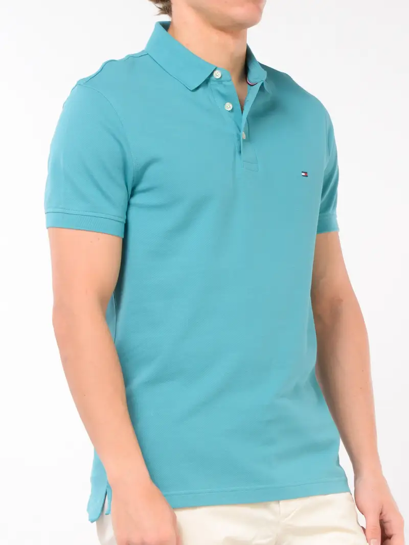 polo da uomo Tommy Hilfiger in piquet con logo Blu