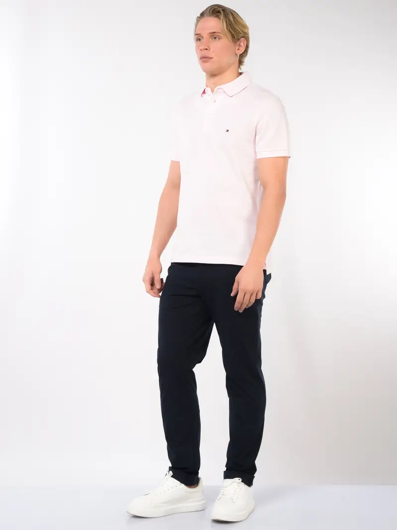 polo da uomo Tommy Hilfiger in piquet con logo Rosa miniatura 2