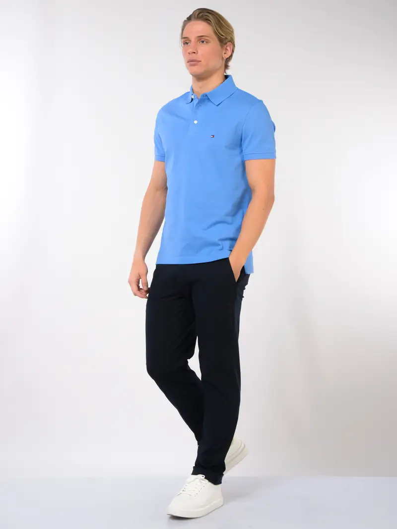 polo da uomo Tommy Hilfiger in piquet con logo TURCHESE miniatura 2