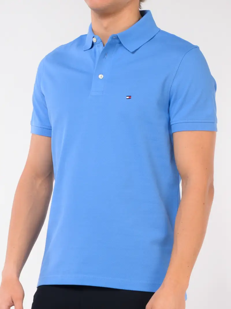 polo da uomo Tommy Hilfiger in piquet con logo TURCHESE