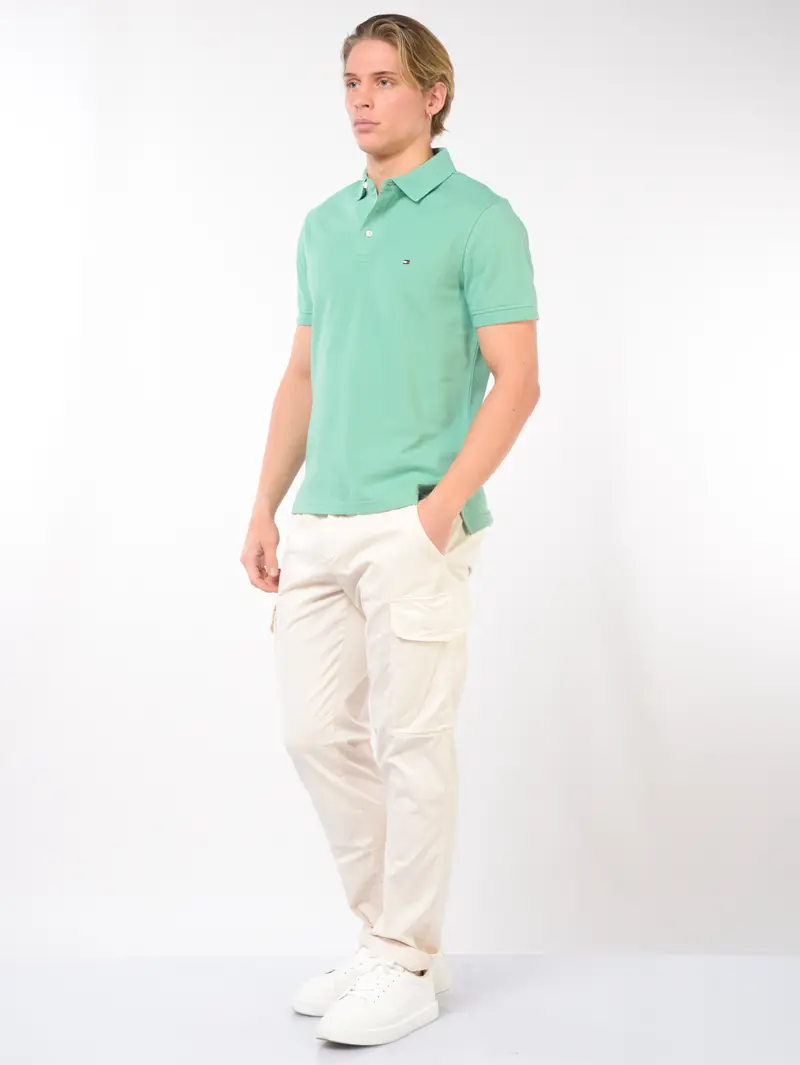 polo da uomo Tommy Hilfiger in piquet con logo Verde miniatura 2