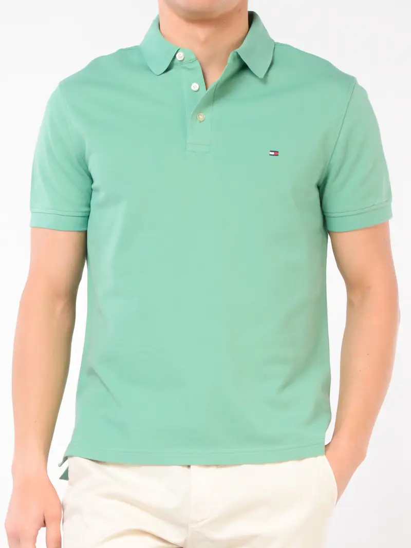polo da uomo Tommy Hilfiger in piquet con logo Verde